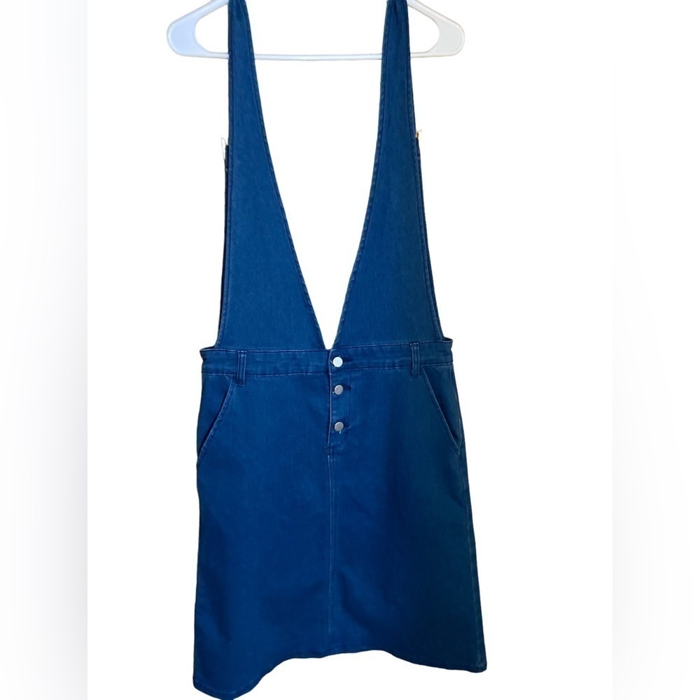 POLAGRAM Blue Stretch Denim 3 Button Overall Skirt